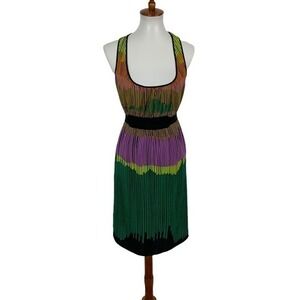 Petticoat Alley Silk Racerback Pleated Multicolor Boho Sundress Green Medium
